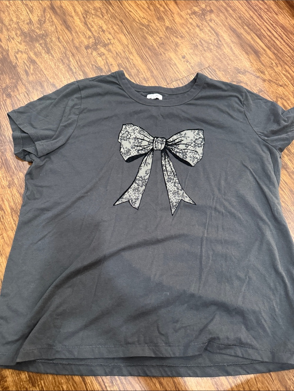 Maurices Black Short-Sleeve Tee with Lace Bow Graphic